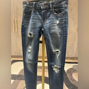 American Eagle Outfitters Women's Ripped Straight Leg Jeans - Blue